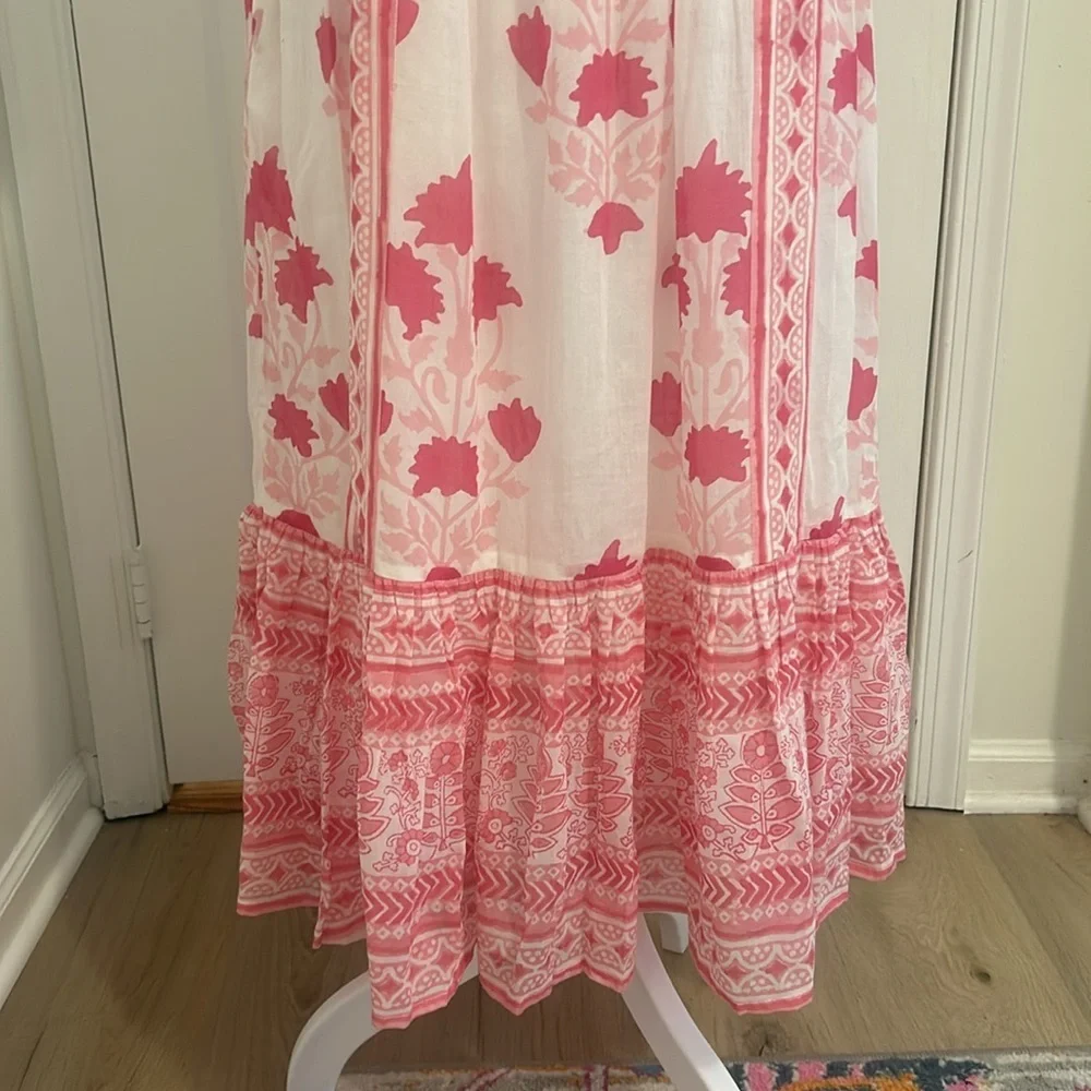 Tuckernuck Oliphant Puff Sleeve Midi Dress in Jaipur Pink & White NWT Size XS - Picture 9 of 14